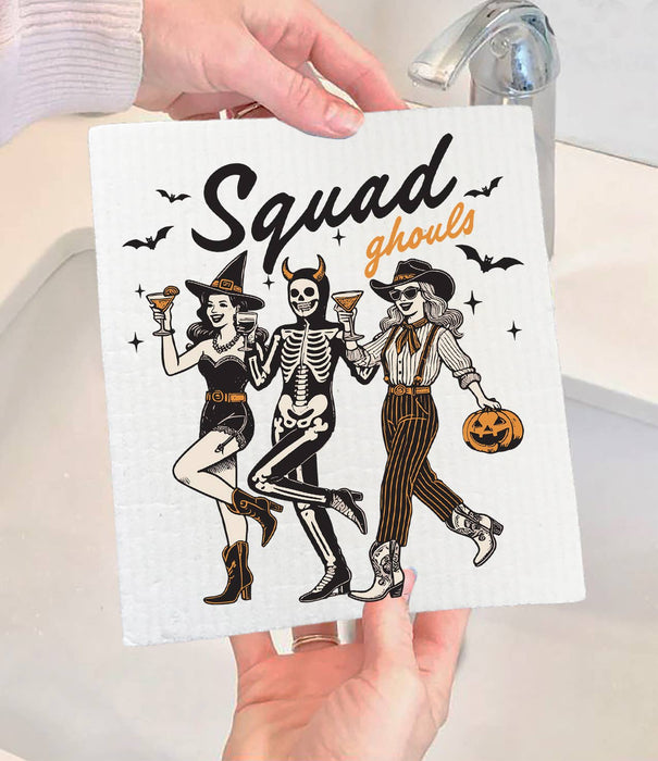 Halloween Retro Squad Ghouls Swedish Dishcloth