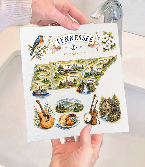 Tennessee State Map Landmark Swedish Dishcloth