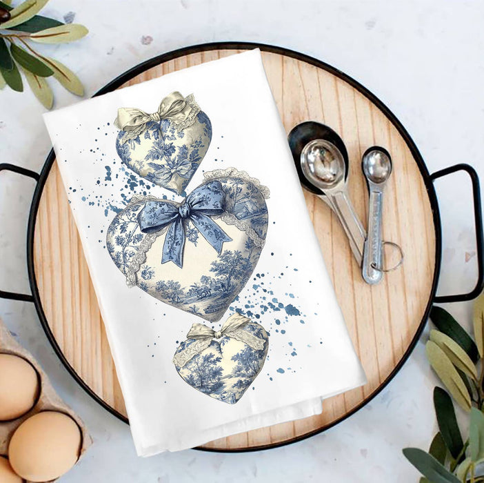 Chinoiserie Blue & White Hearts Valentine Tea Towel