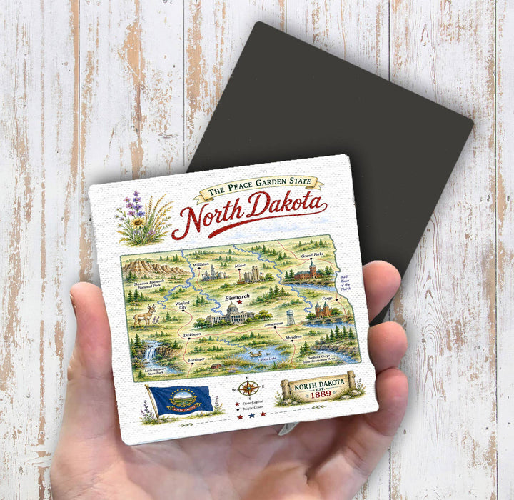 North Dakota State Map Landmark Magnet Fridge