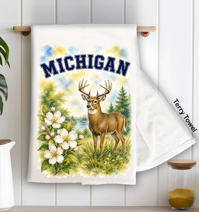 Michigan State Bird and Animal Kitchen Terry Towel