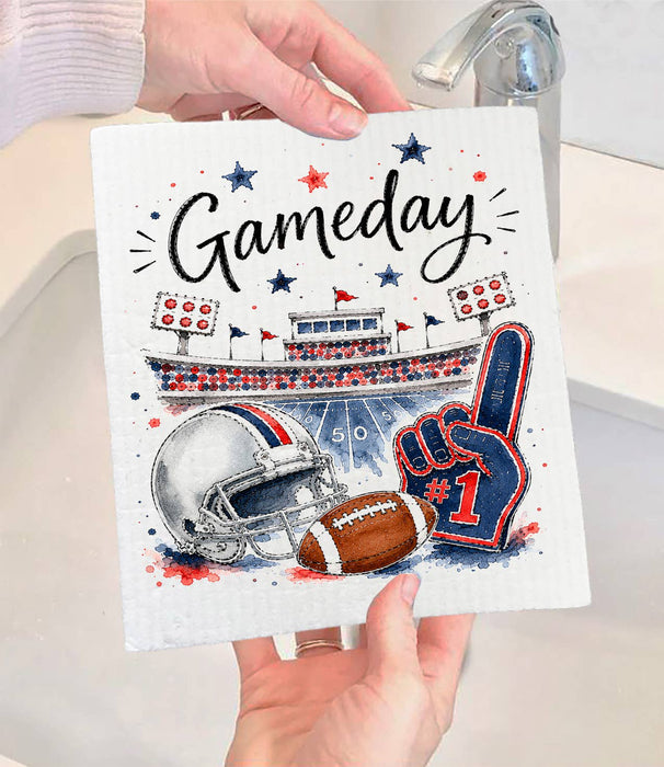 Gameday Football Navy Blue & Red Swedish Dishcloth