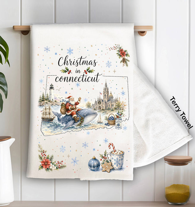 Christmas in Connecticut State Map Kitchen Terry Towel