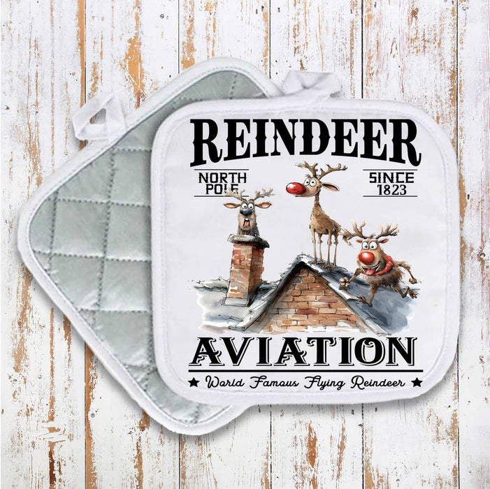 Christmas Reindeer Aviation Flying Pot Holder Oven Mitt