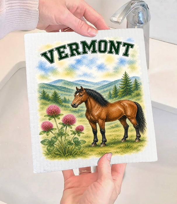 Vermont State Bird and Animal Swedish Dishcloth