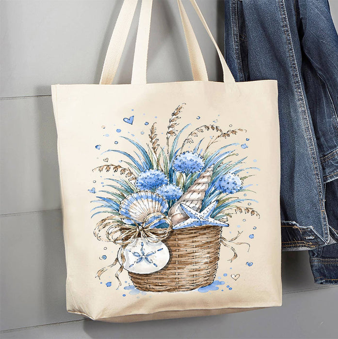 Coastal Blue Baskets of Shells Bouquet Canvas Tote Bag