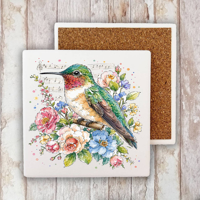 Spring Flowers Hummingbirds Musical Stone Coaster