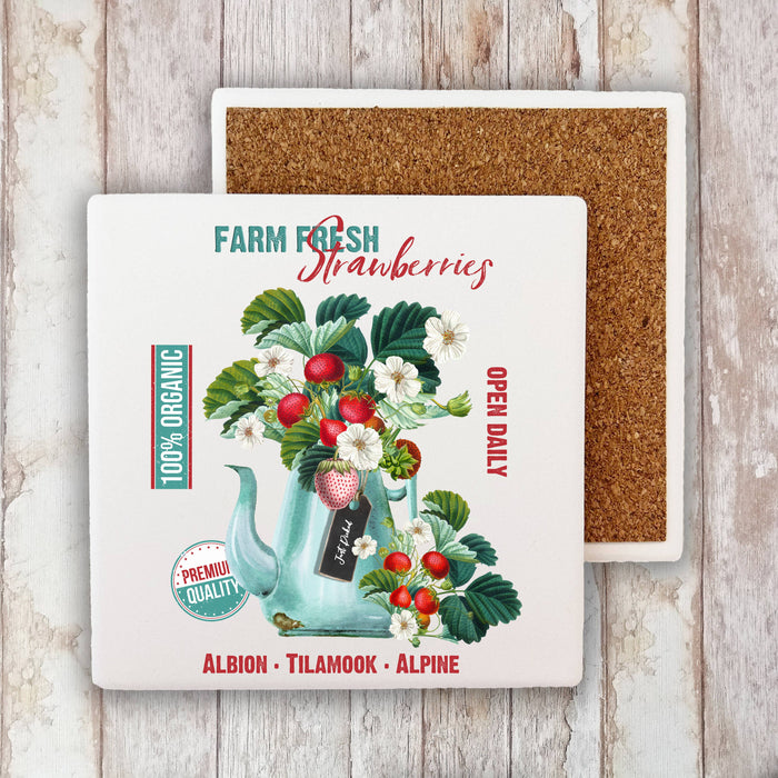 Farmhouse Fresh Strawberries Organic Stone Coaster