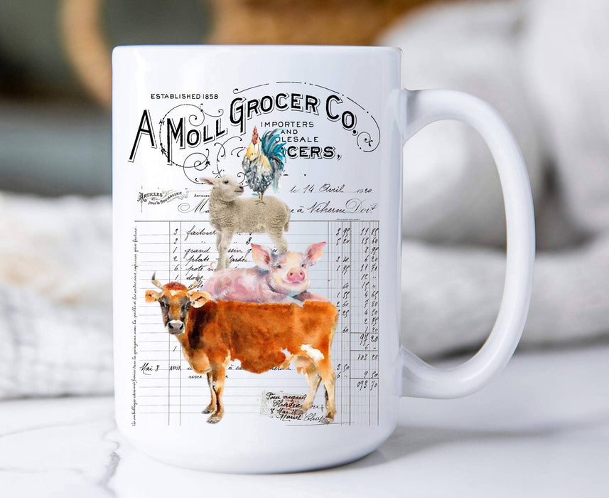 Vintage Farm Animals Grocers Coffee Mug
