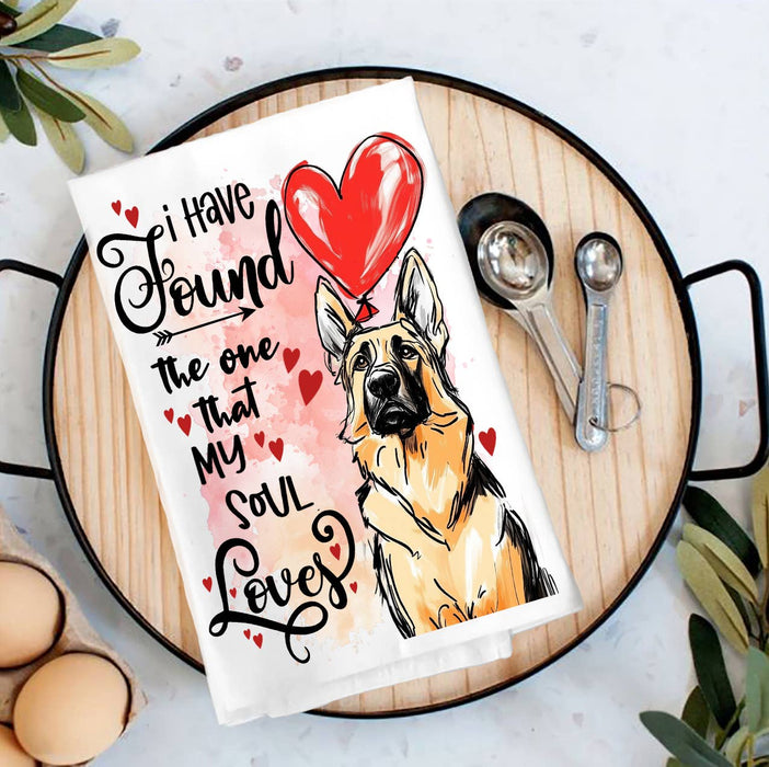 Dog Shepherd Found My Love Valentine Tea Towel