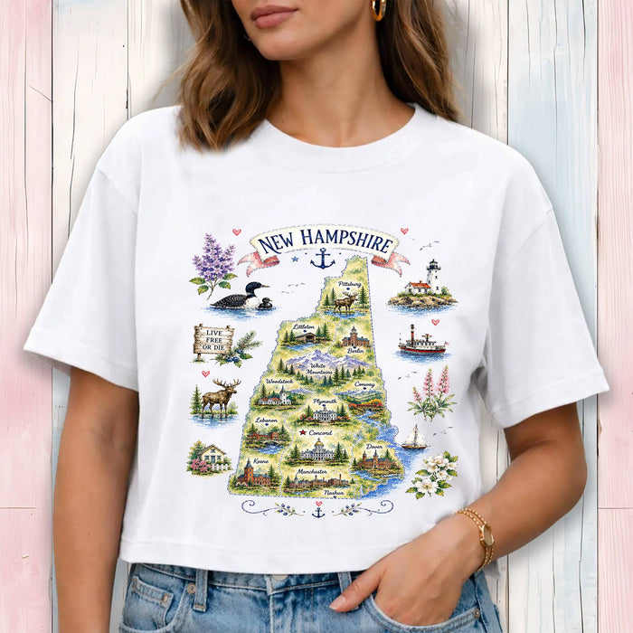 New Hampshire State Map Landmark Cropped T-Shirt