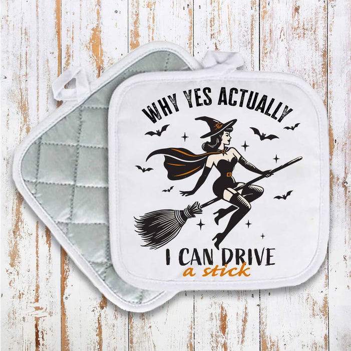 Halloween Retro I can Drive a Stick Pot Holder Oven Mitt