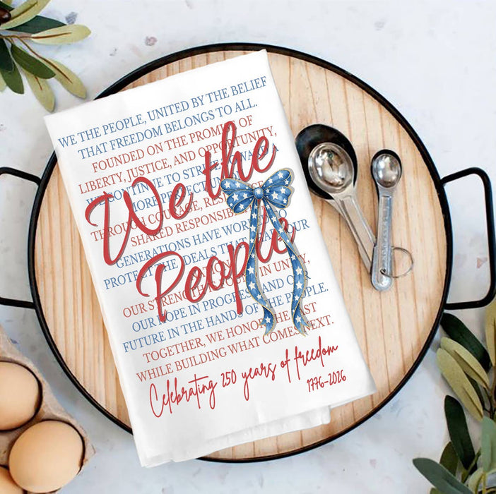 Patriotic We the People Bow 250 America Tea Towel