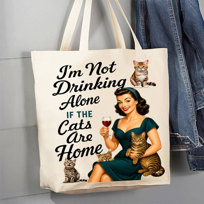 Retro Funny Drinking with Cats Canvas Tote Bag