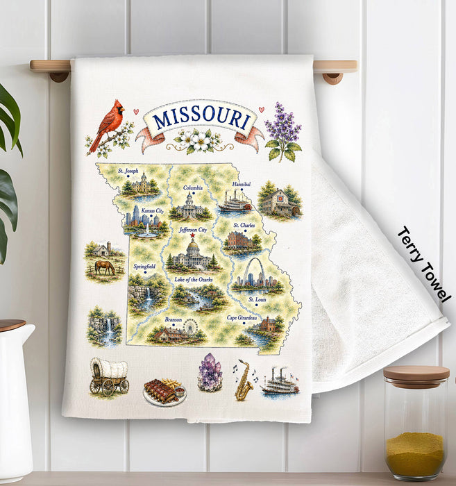 Missouri State Map Landmark Kitchen Terry Towel