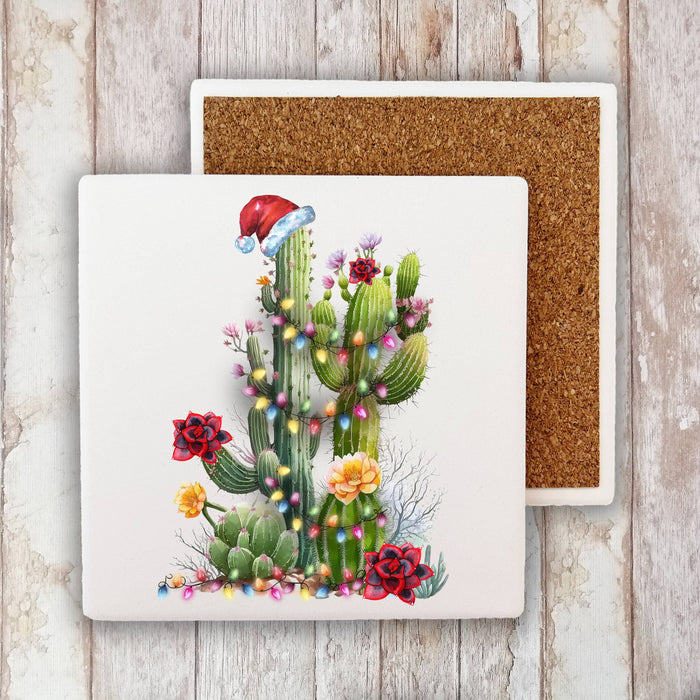 Christmas Saguaro Cactus Western Stone Coaster