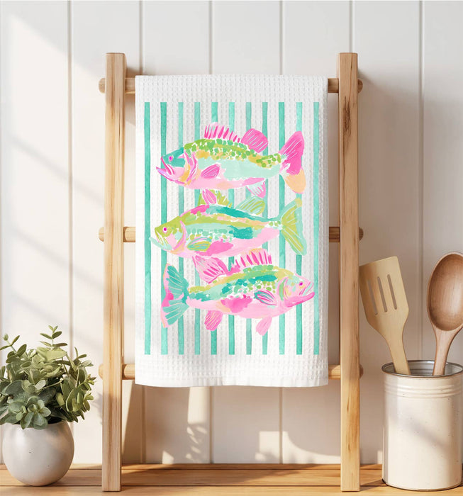 Coastal Colorful Fish Pastel Colors Waffle Weave Towel