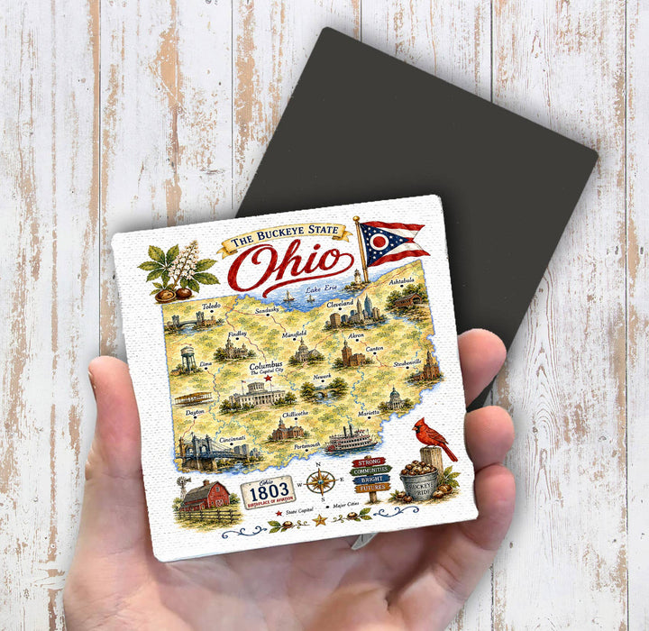 Ohio State Map Landmark Magnet Fridge