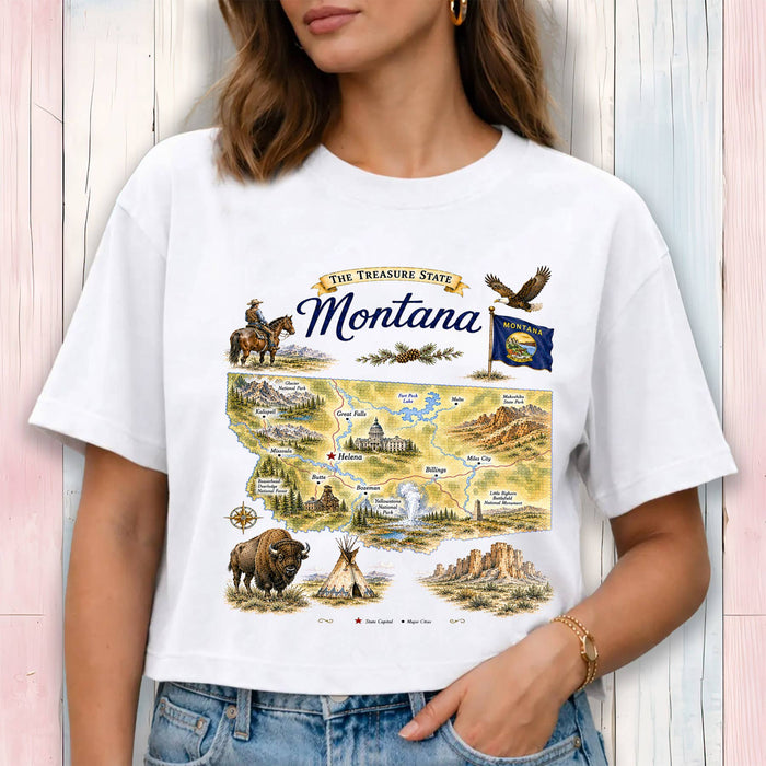 Montana State Map Landmark Cropped T-Shirt
