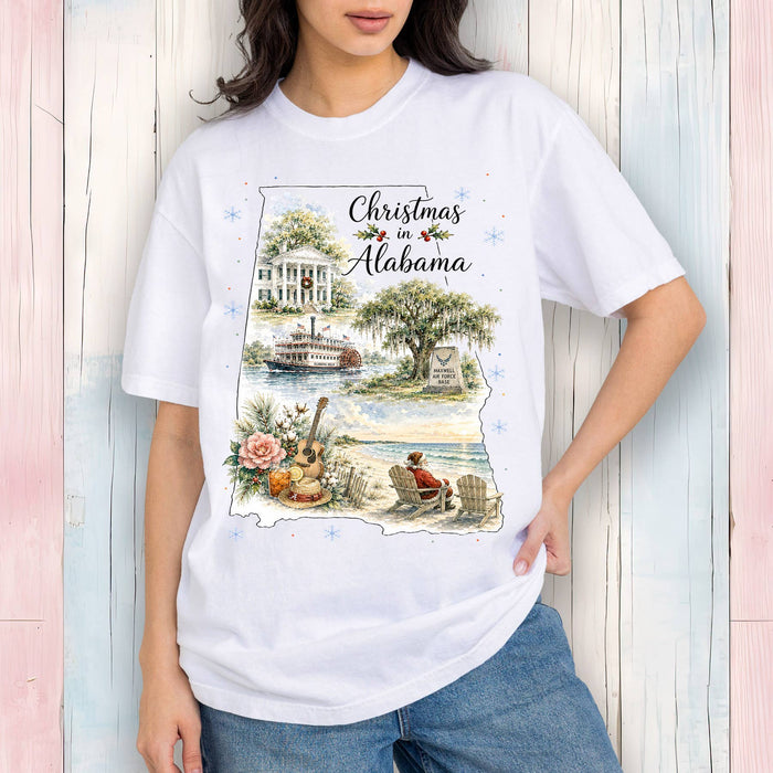 Christmas in Alabama State Map T-Shirt