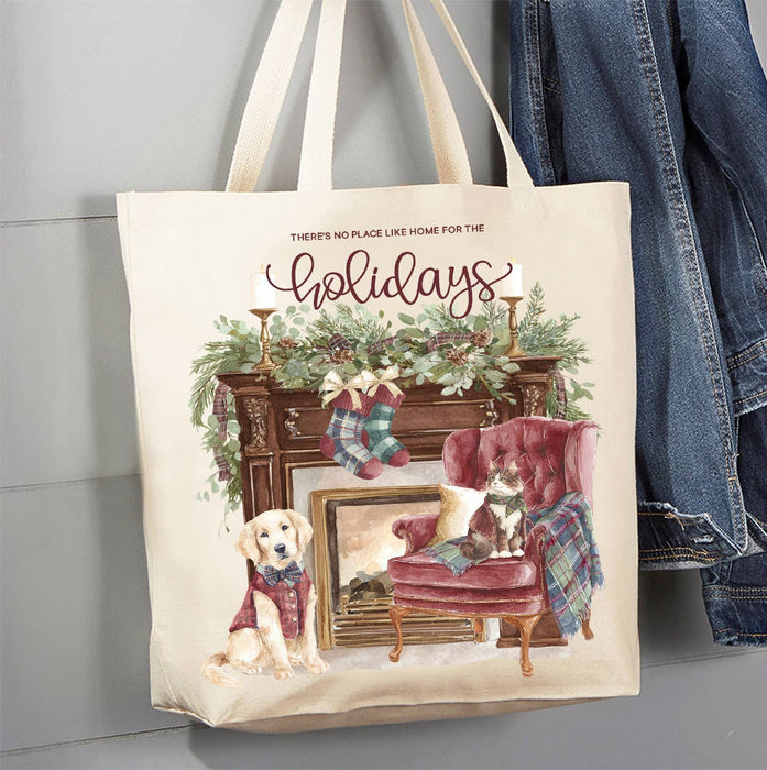 Christmas Home for The Holidays Fireplace Canvas Tote Bag