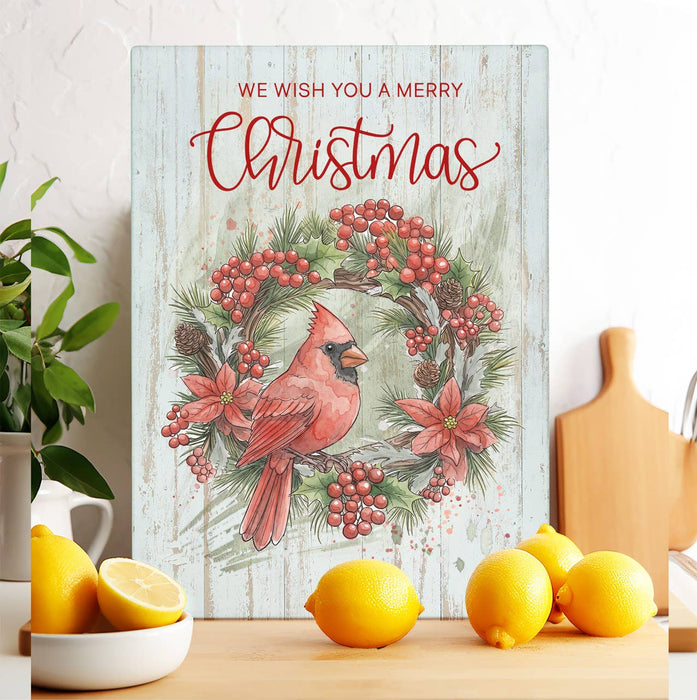 Christmas red Cardinak Wreath Glass Cutting Board