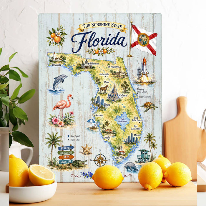 Florida State Map Landmark Glass Cutting Board