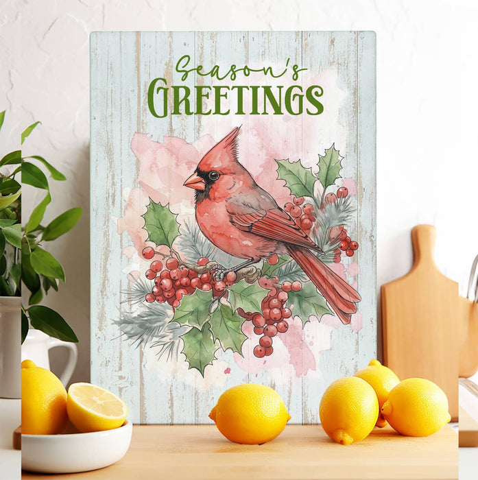 Christmas Seaons Greeting red Cardinal Glass Cutting Board