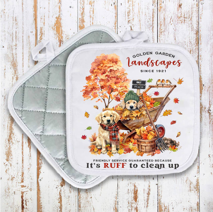 Autumn Fall Golden Retriever Gardens Pot Holder Oven Mitt