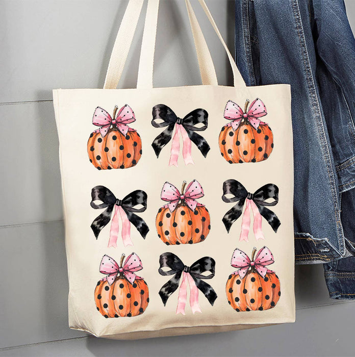 Halloween Pumpkins and Bows Canvas Tote Bag