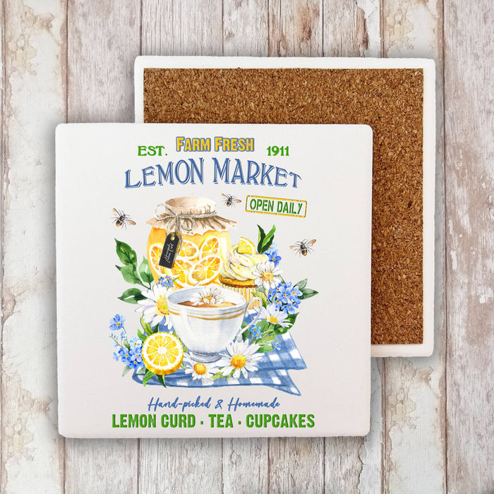 Farm Fresh Lemon Market Tea Cotton Stone Coaster