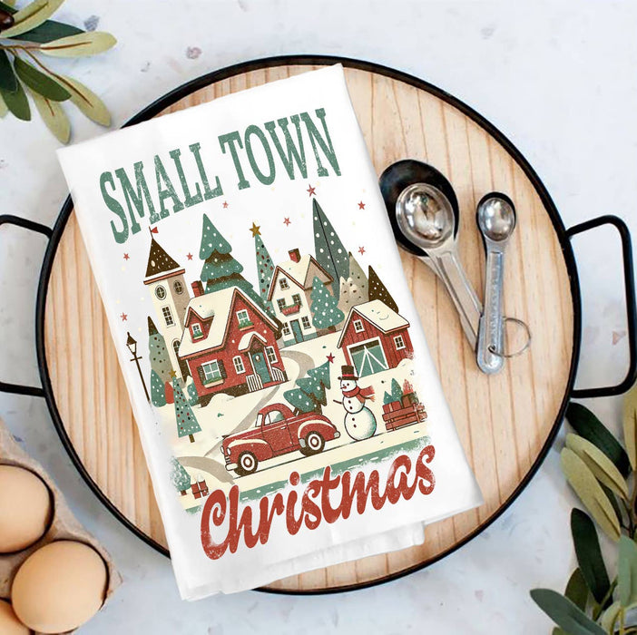 Small Town Christmas Village Tea Towel