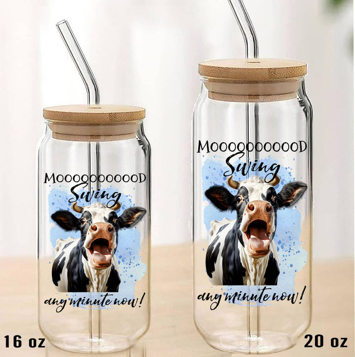 Mood Swing Anytime Now Country Cow Can Glass with Lid Straw