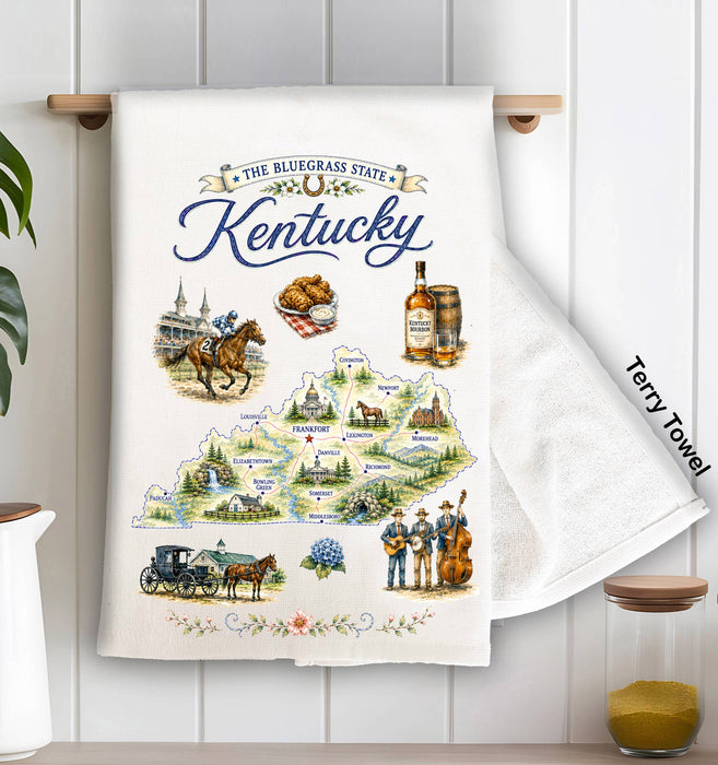 Kentucky State Map Landmark Kitchen Terry Towel