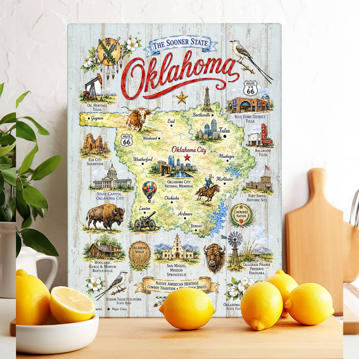 Oklahoma State Map Landmark Glass Cutting Board