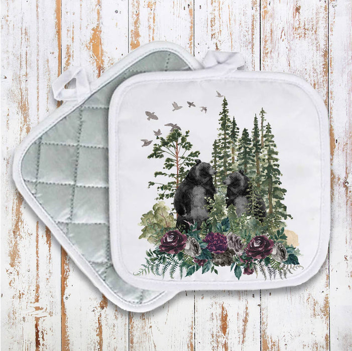 Black Bear Forest Mountains Wildlife Pot Holder Oven Mitt