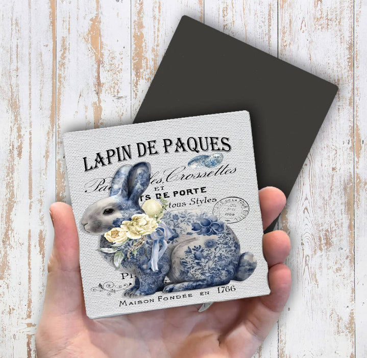 Easter Bunny Blue & White Chinoiserie Magnet Fridge
