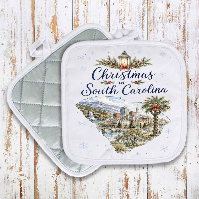 Christmas in South Carolina State Map Pot Holder