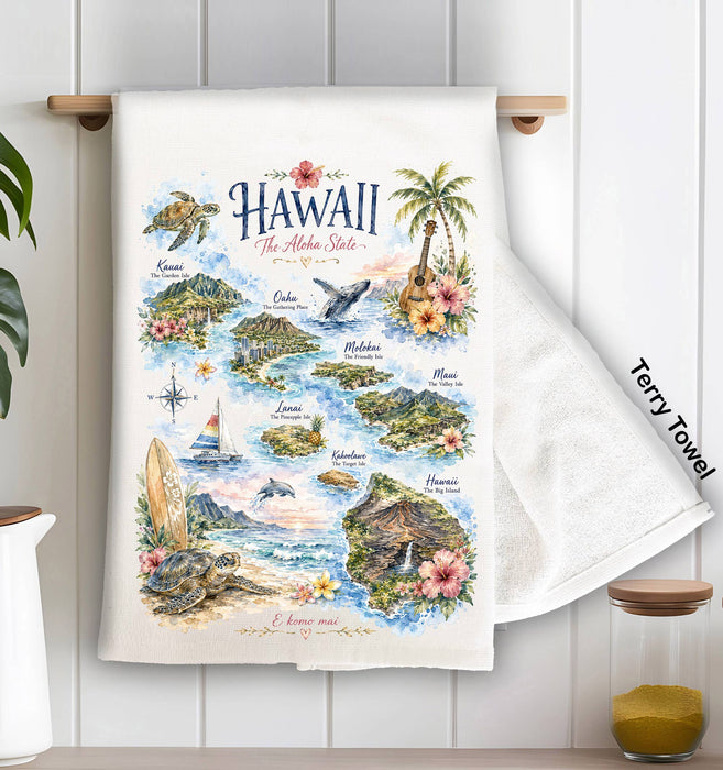 Hawaii State Map Landmark Kitchen Terry Towel