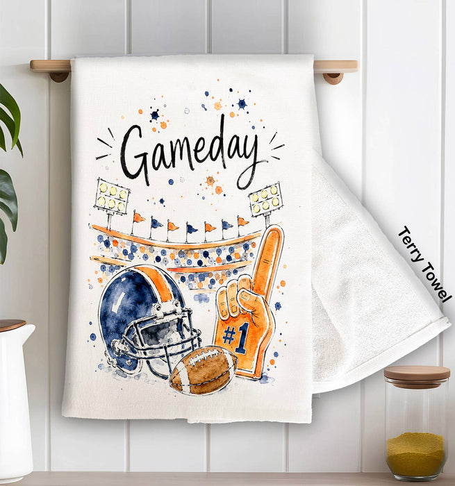 Gameday Football Navy Blue & Orange Kitchen Terry Towel