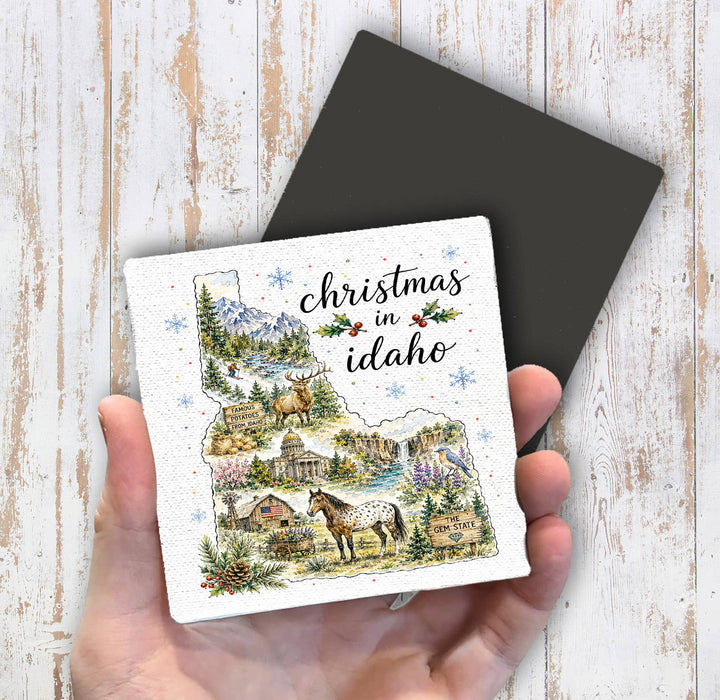 Christmas in Idaho State Map Magnet Fridge