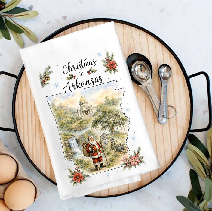 Christmas in Arkansas State Map Tea Towel