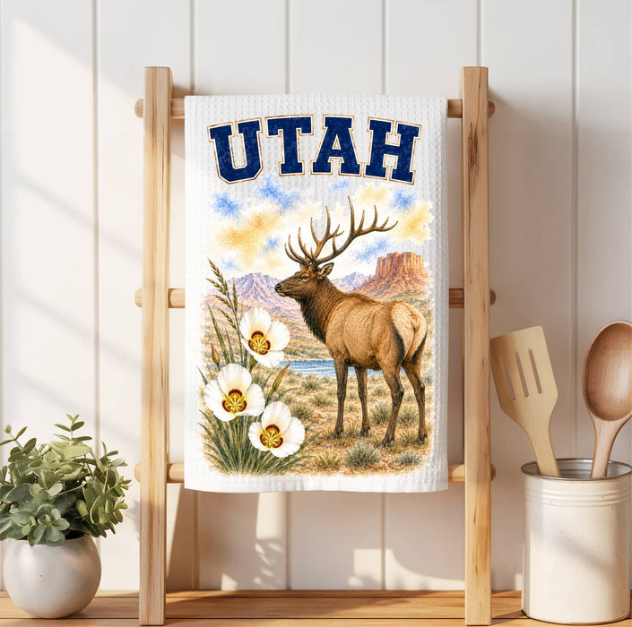 Utah State Bird and Animal Waffle Weave Towel