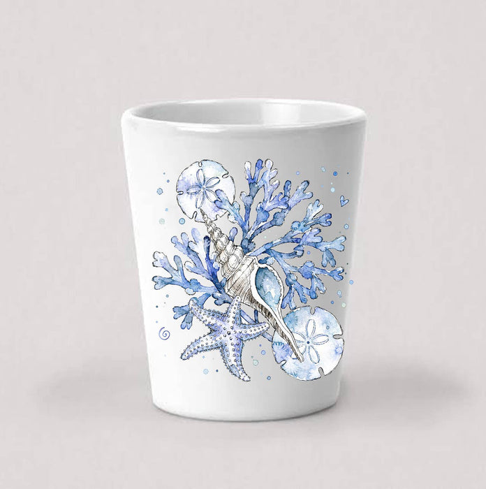 Coastal Blue Sand Dollar Sea Shells Shot Glass