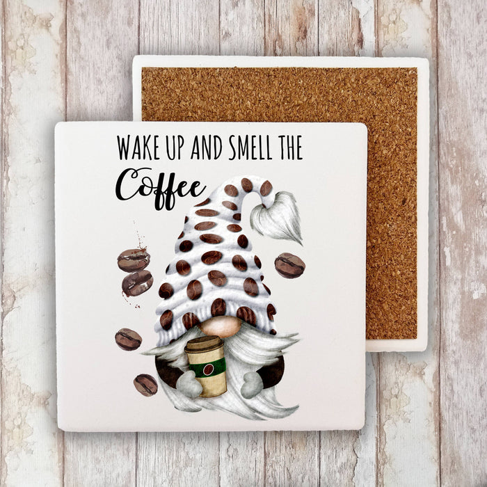Gnome Wake Up and Smell The Coffee Stone Coaster