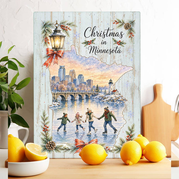 Christmas in Minnesota State Map Glass Cutting Board