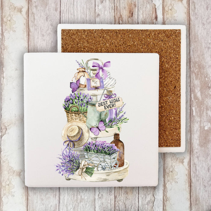 Mom Mother Best Ever Garden Lavender Stone Coaster