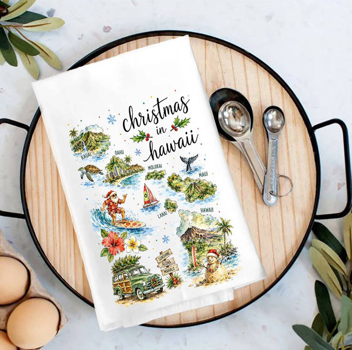 Christmas in Hawaii State Map Tea Towel