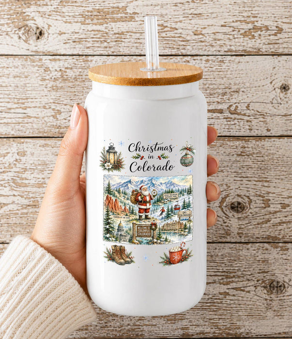 Christmas in Colorado State Map Glass Cup