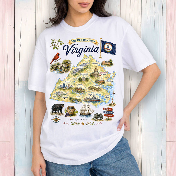 Virginia State Map Landmark T-Shirt